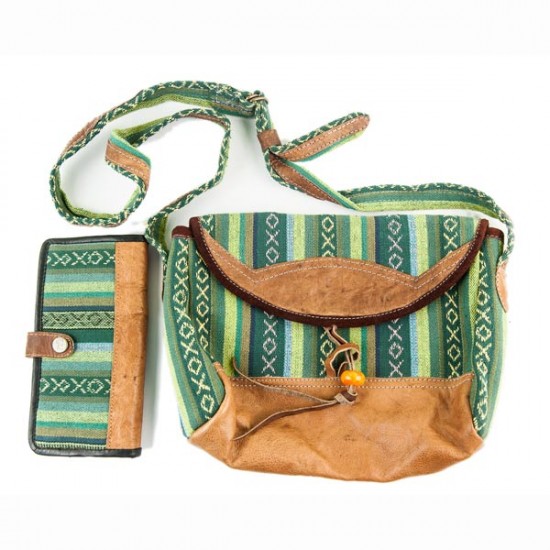 Sikkim Sling Bag & Wallet Set, Green - The North East Store